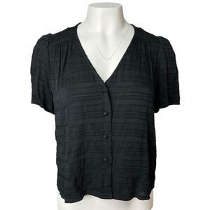 Button Down Pola Blouse Fil Coupe  Black  XS